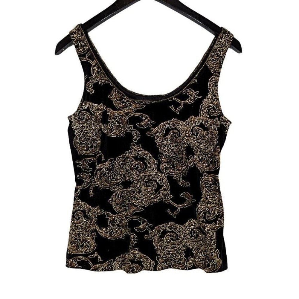 Alex Evenings Petite Womens PL Large Tank Top Spanish Gold Embroidery Glitter